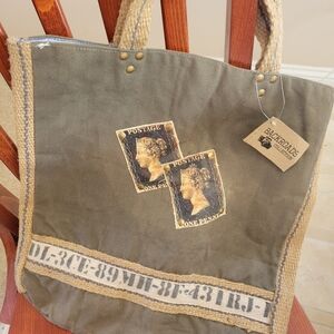 Backroads Collection Tote Bag NWT ~ Boho Old World Vibe ~ Green Jute Handles